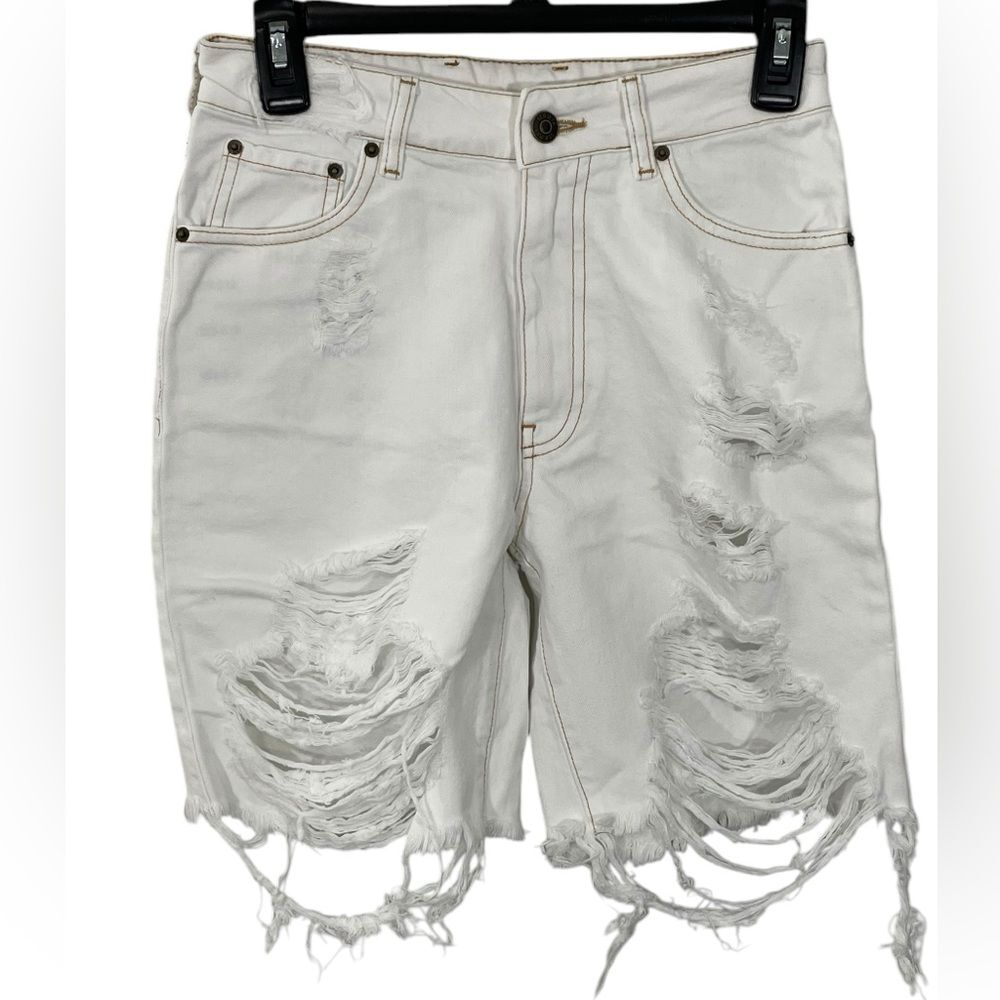 NWT SER.O.YA Sammy Mid Rise Jean Short Size 23 Cut Off White Denim